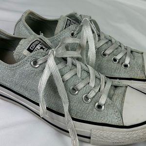 Converse Women Chuck Taylor All Star Sparkle Knit Ox Silver Gray Sneakers Size 7